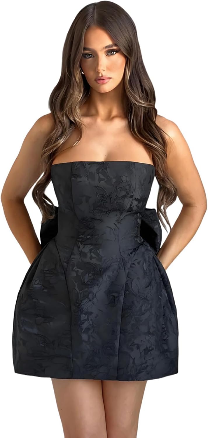 Pink Strapless Satin A-line Homecoming Dress with Bow