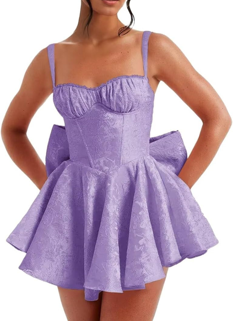 Pink Spaghetti Straps Short Satin Homecoming Dresses with Bows