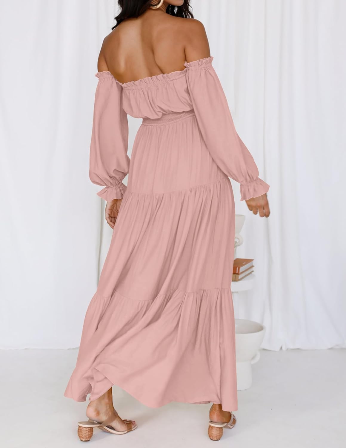 Boho Off-the-Shoulder Long Sleeves High Waist Formal Dress