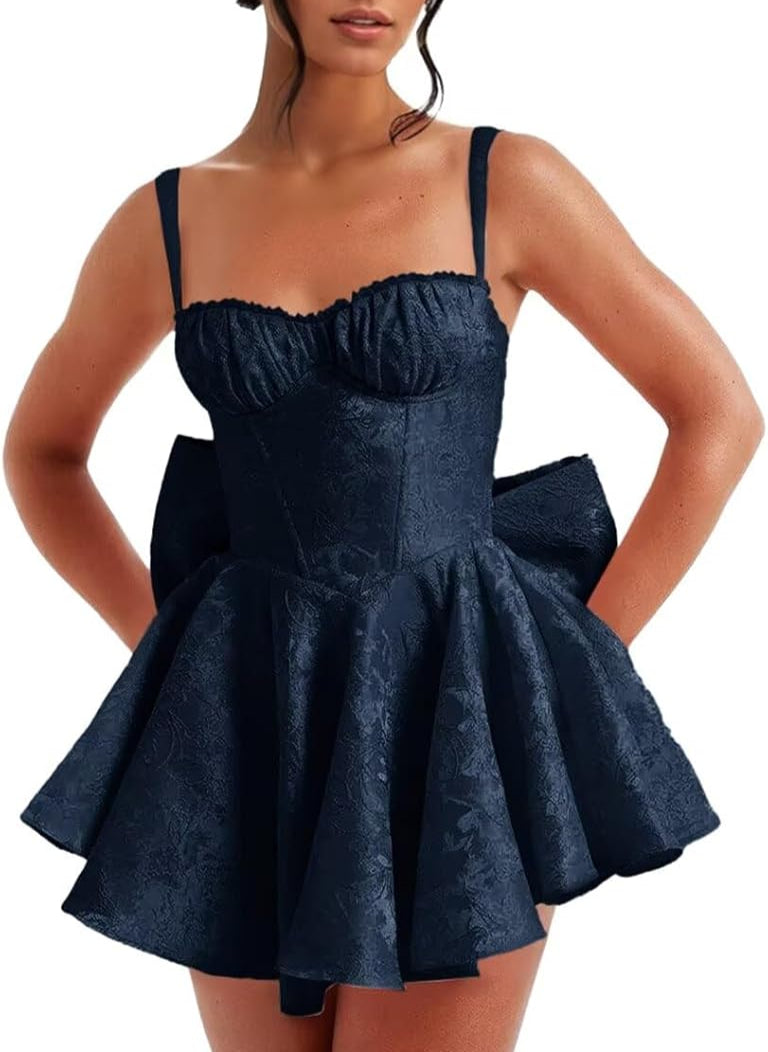 Pink Spaghetti Straps Short Satin Homecoming Dresses with Bows