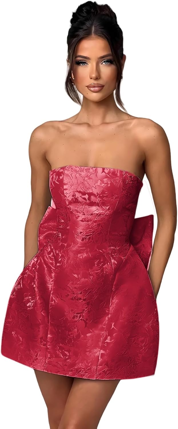Pink Strapless Satin A-line Homecoming Dress with Bow
