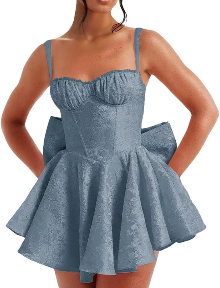 Pink Spaghetti Straps Short Satin Homecoming Dresses with Bows