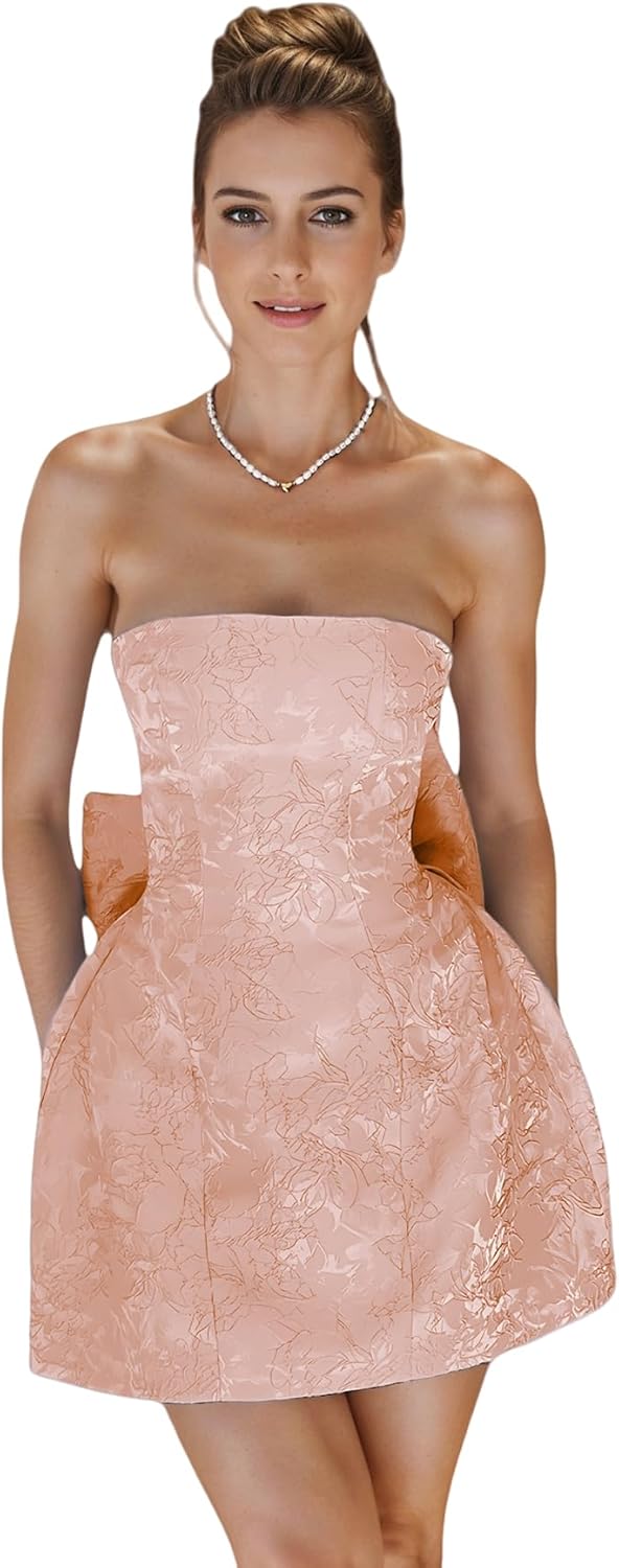 Pink Strapless Satin A-line Homecoming Dress with Bow