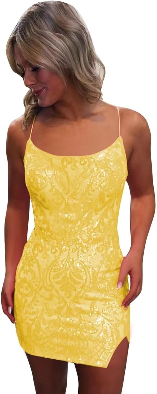 Pink Spaghetti Straps Sequined Homecoming Dresses