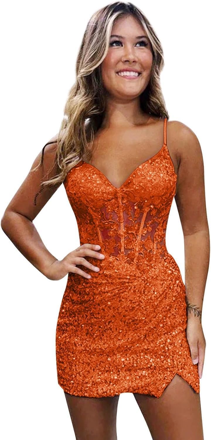 Purple Sparkly V-Neck Sequin Short Homecoming Dresses
