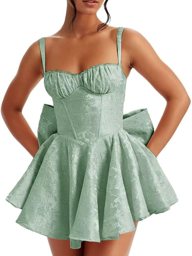 Pink Spaghetti Straps Short Satin Homecoming Dresses with Bows