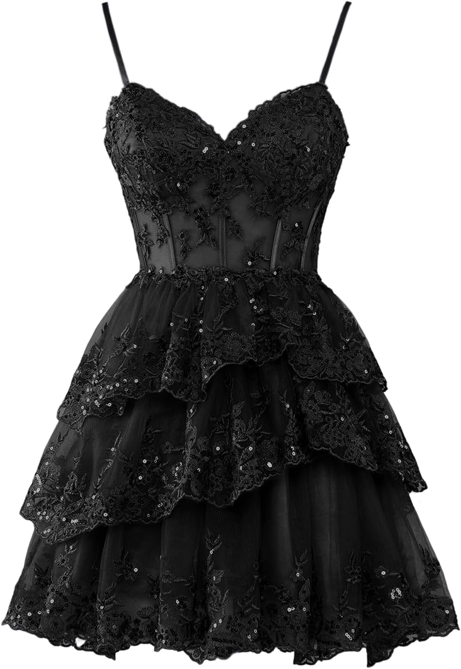 Black Sparkly Sweetheart Tulle Lace Homecoming Dress