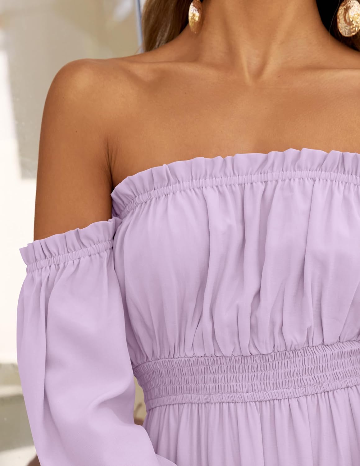 Boho Off-the-Shoulder Long Sleeves High Waist Formal Dress