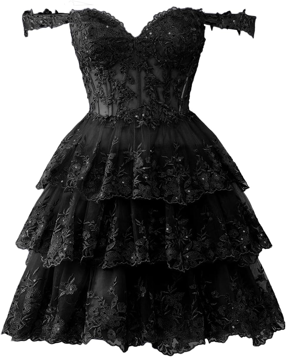 Black Sparkly Sweetheart Tulle Lace Homecoming Dress