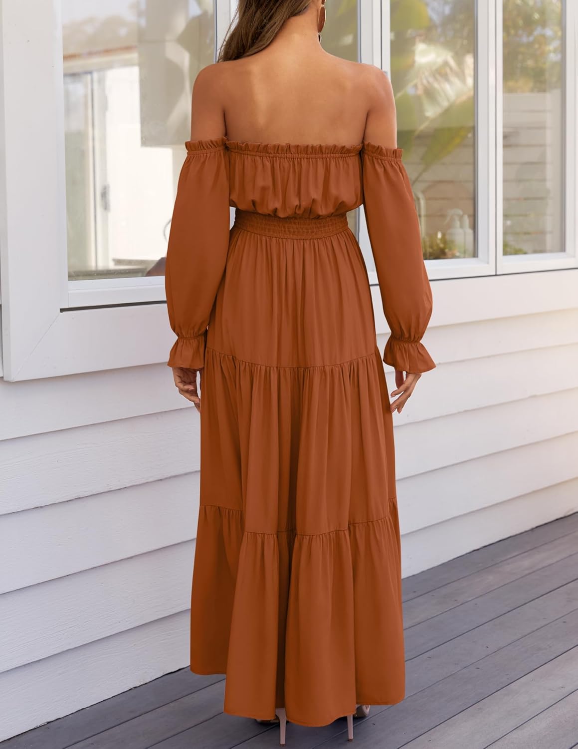 Boho Off-the-Shoulder Long Sleeves High Waist Formal Dress