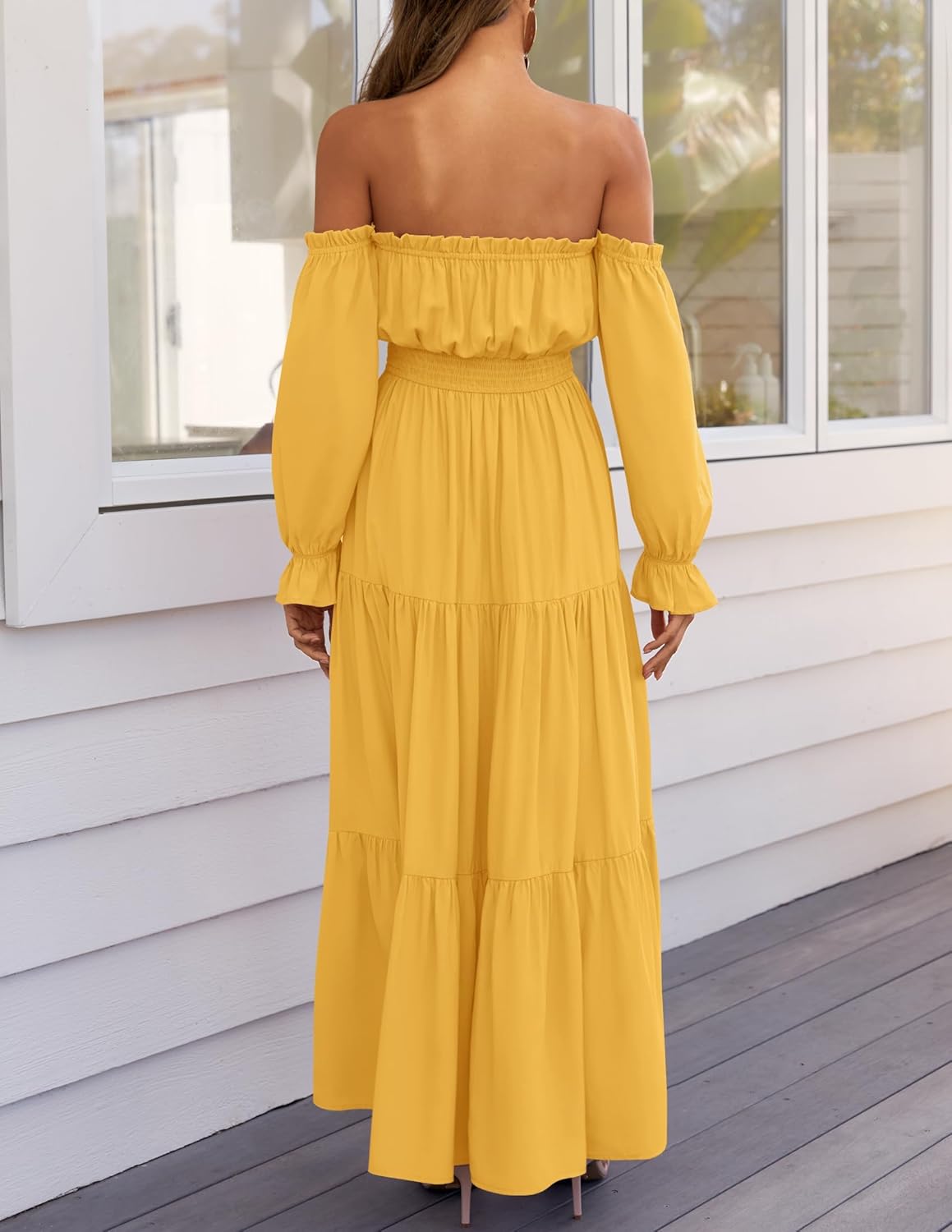 Boho Off-the-Shoulder Long Sleeves High Waist Formal Dress