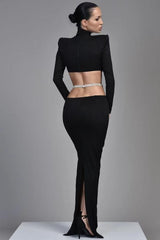 Long Sleeves Mermaid Evening Dress High Neck with Belt