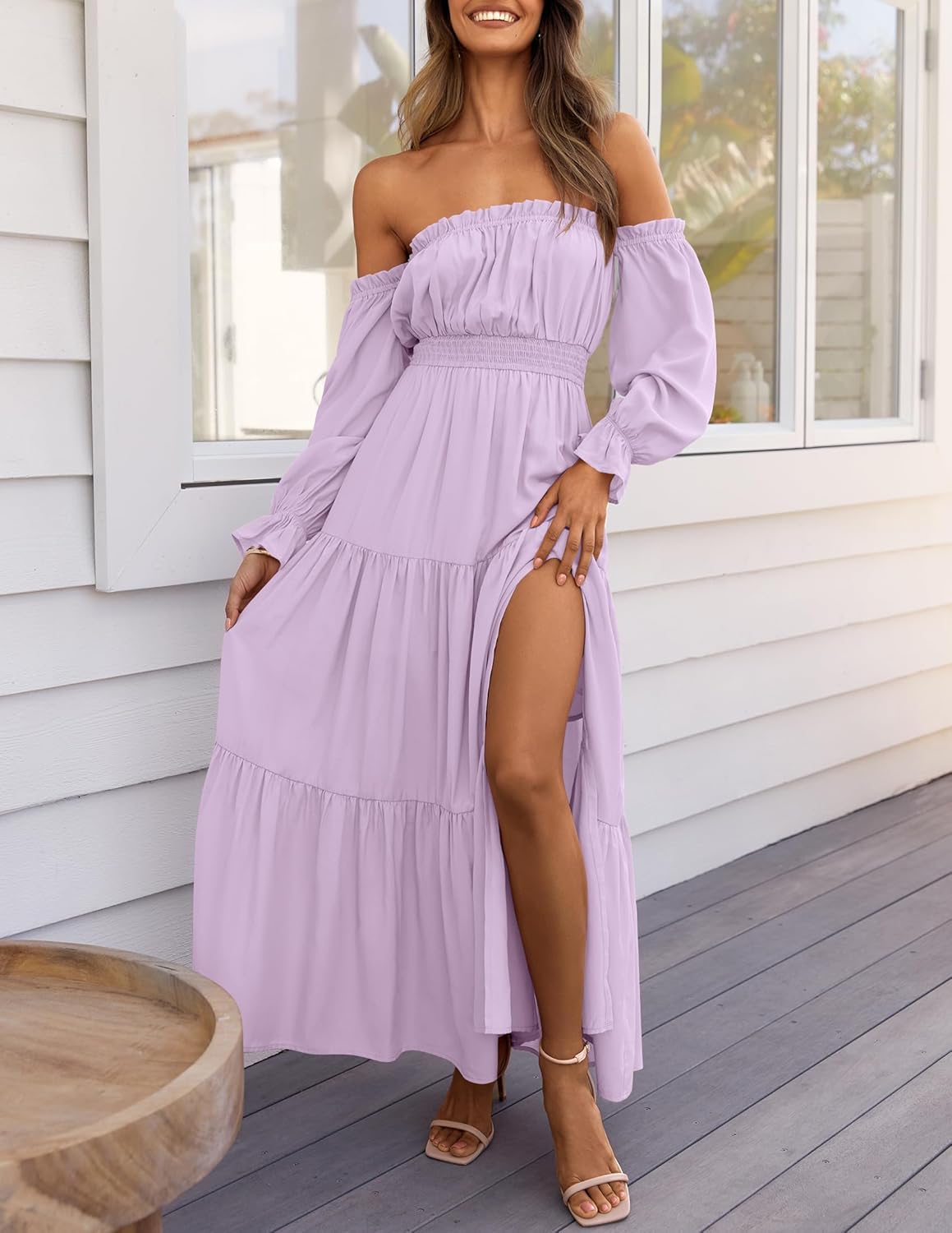 Boho Off-the-Shoulder Long Sleeves High Waist Formal Dress
