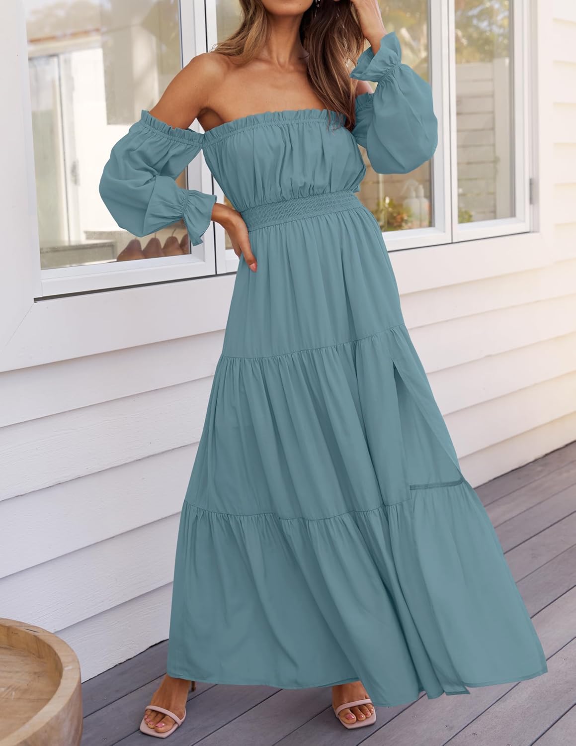 Boho Off-the-Shoulder Long Sleeves High Waist Formal Dress