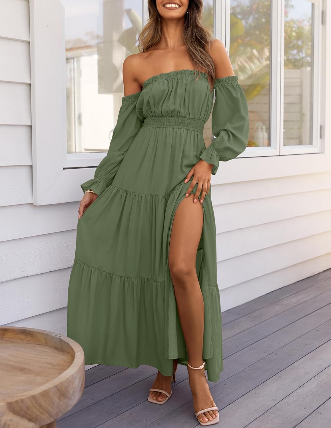 Boho Off-the-Shoulder Long Sleeves High Waist Formal Dress