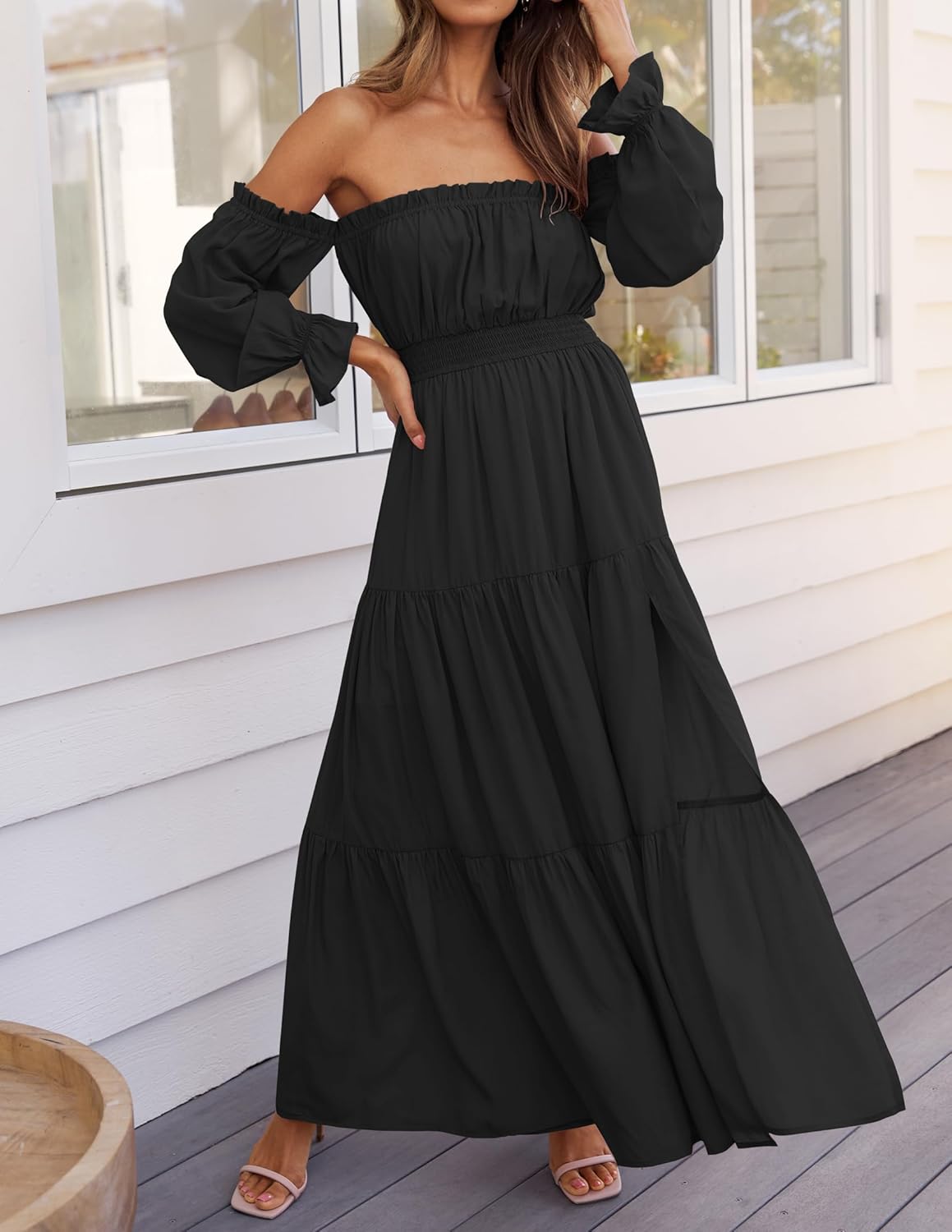 Boho Off-the-Shoulder Long Sleeves High Waist Formal Dress