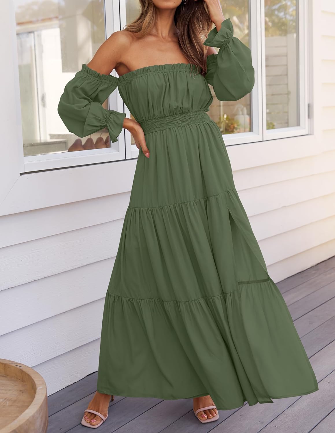 Boho Off-the-Shoulder Long Sleeves High Waist Formal Dress