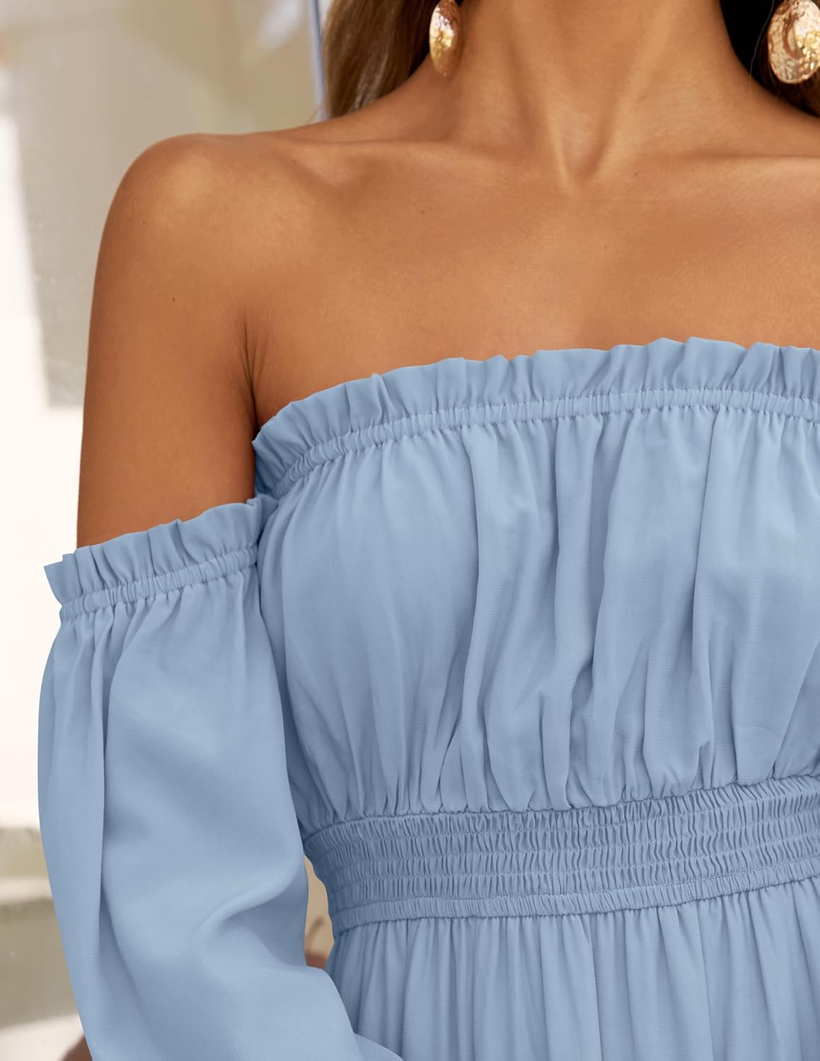 Boho Off-the-Shoulder Long Sleeves High Waist Formal Dress