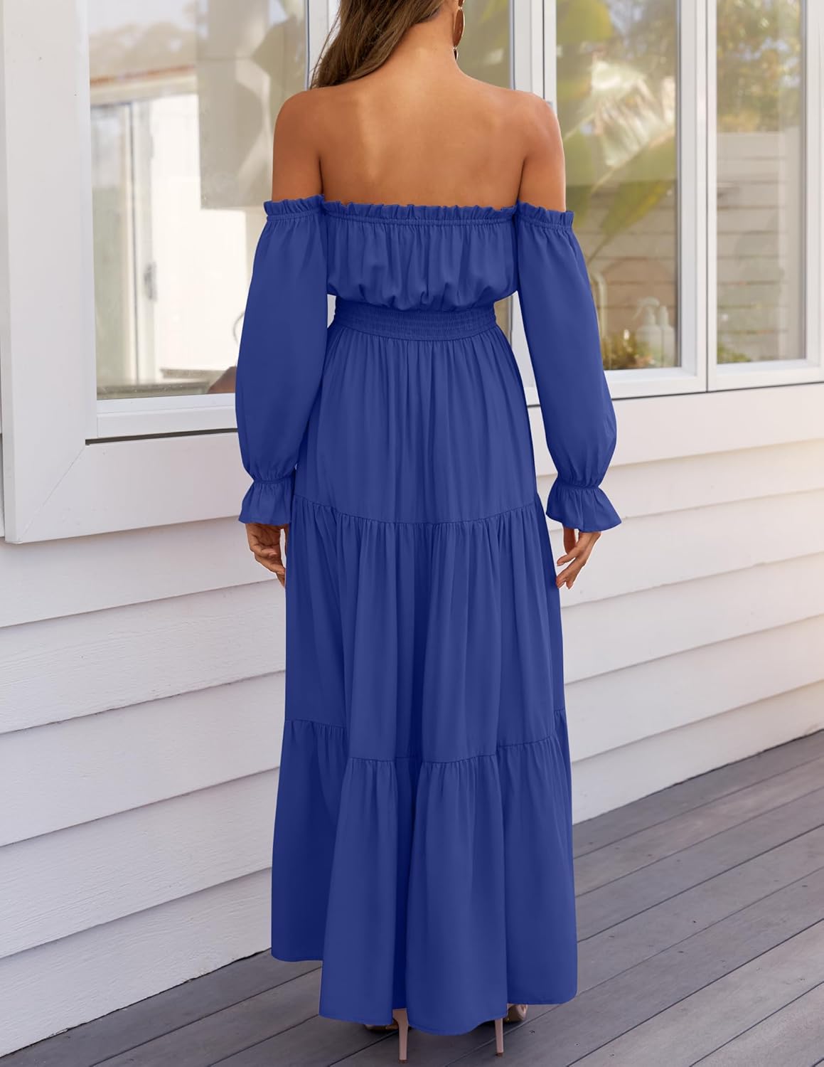 Boho Off-the-Shoulder Long Sleeves High Waist Formal Dress