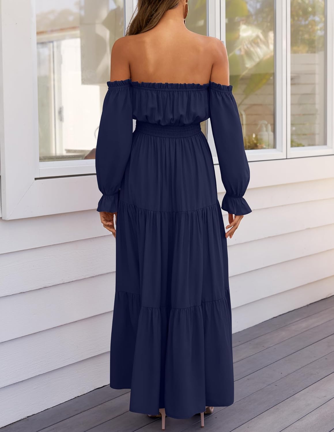 Boho Off-the-Shoulder Long Sleeves High Waist Formal Dress