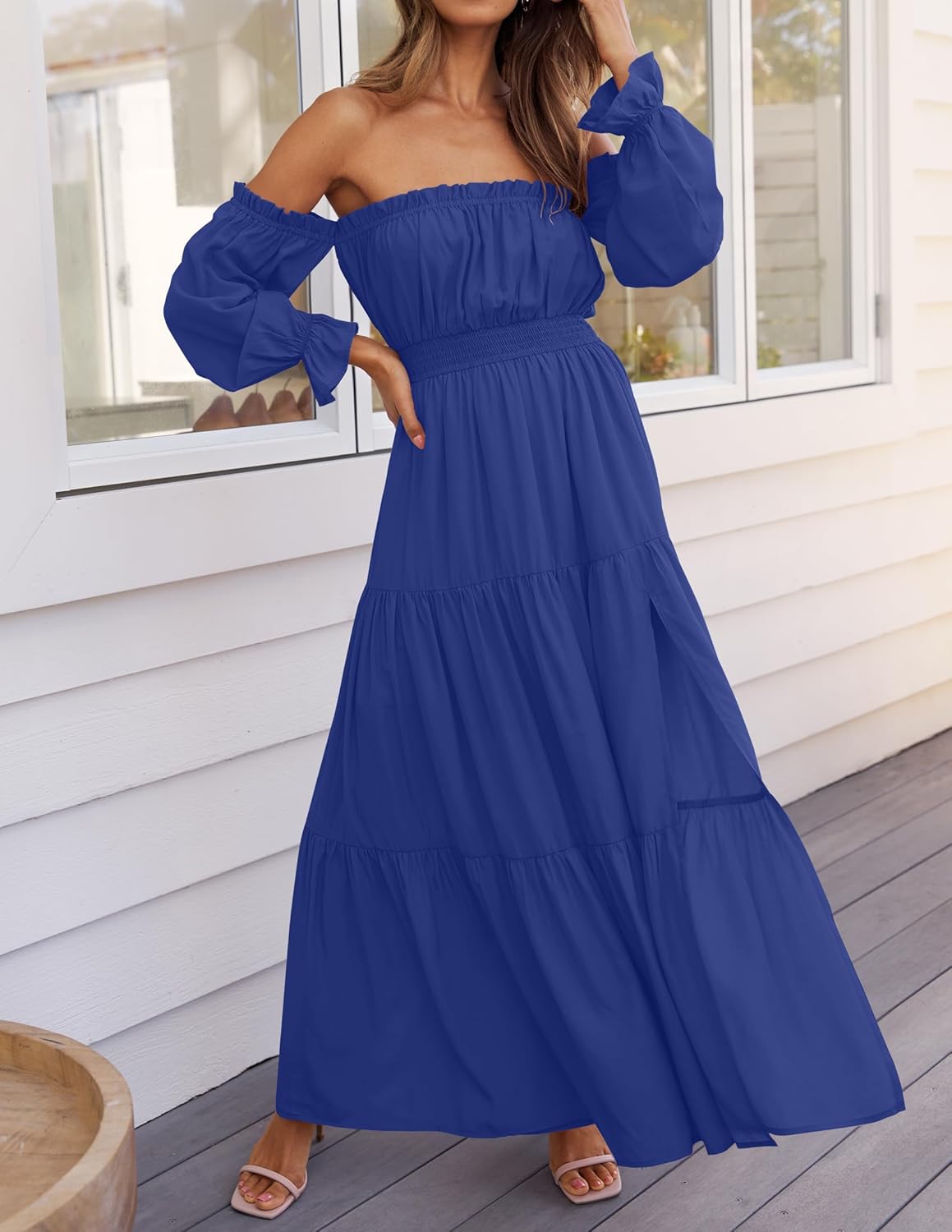 Boho Off-the-Shoulder Long Sleeves High Waist Formal Dress
