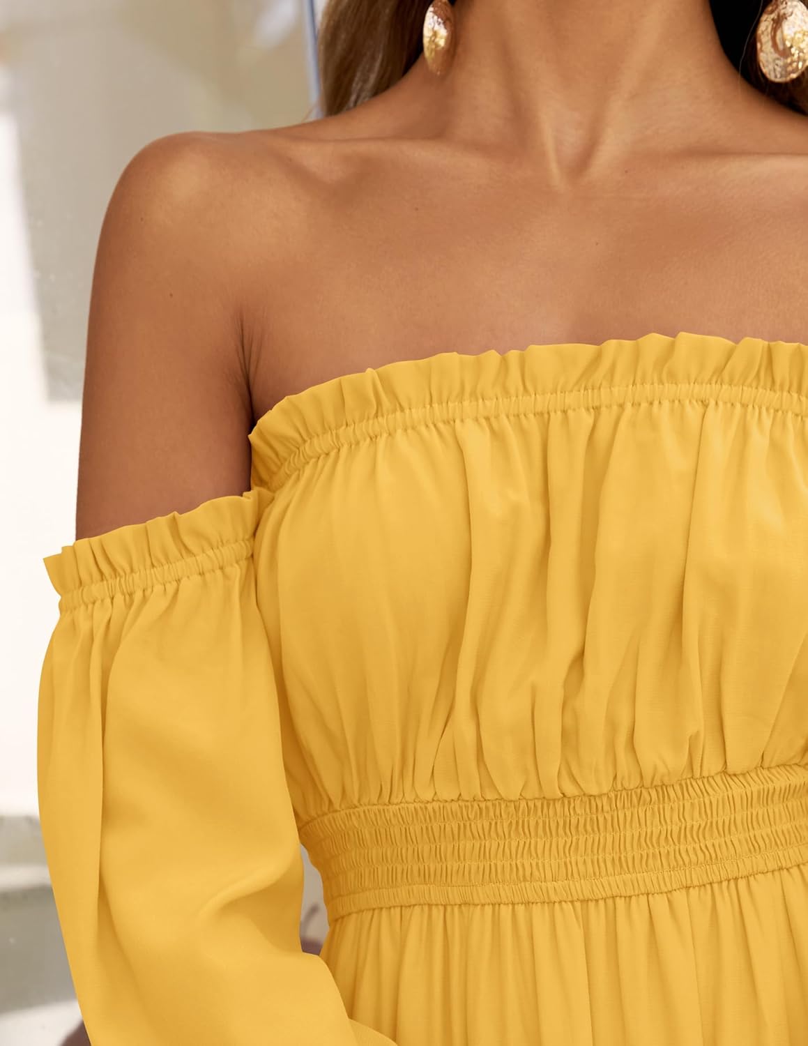 Boho Off-the-Shoulder Long Sleeves High Waist Formal Dress