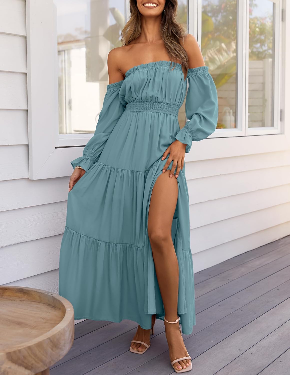 Boho Off-the-Shoulder Long Sleeves High Waist Formal Dress