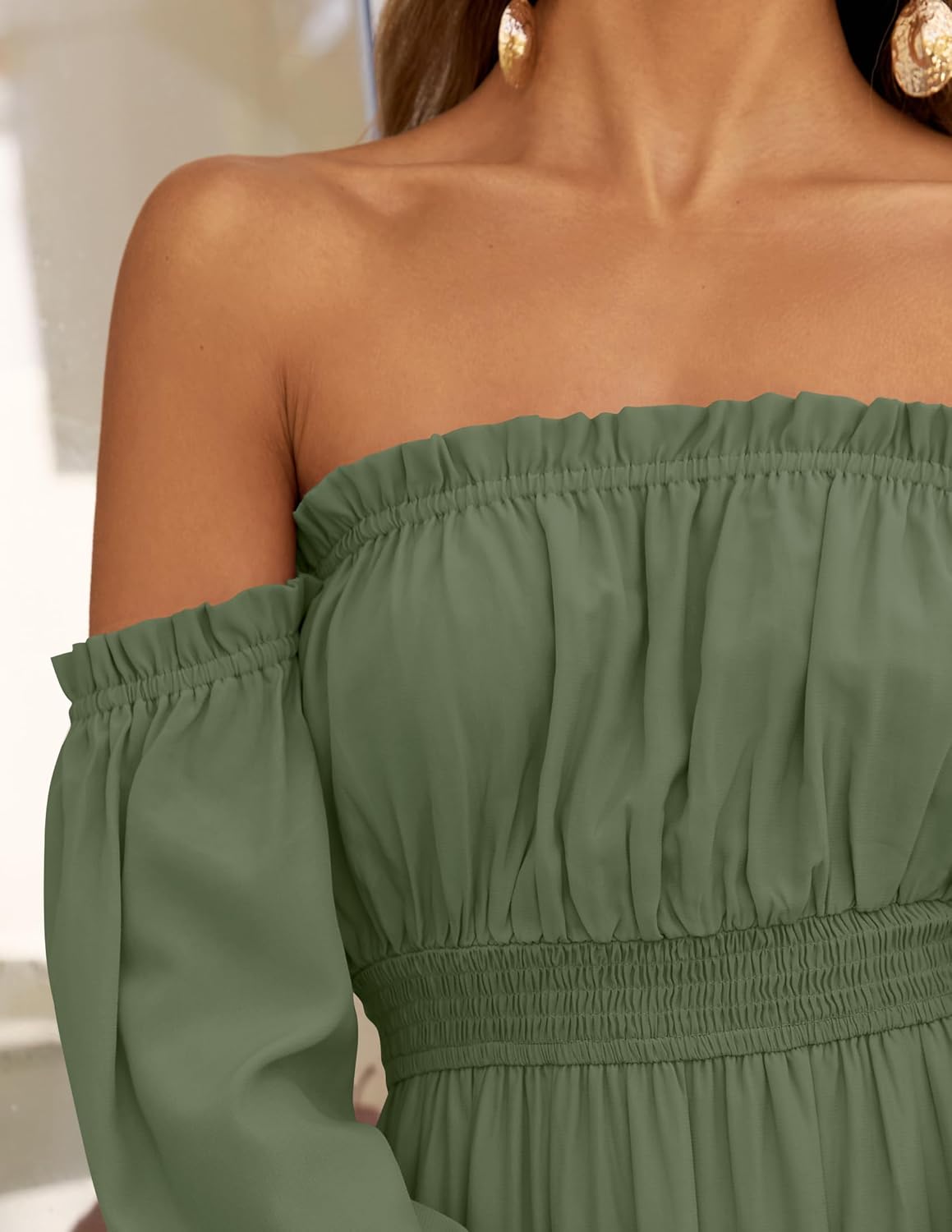 Boho Off-the-Shoulder Long Sleeves High Waist Formal Dress