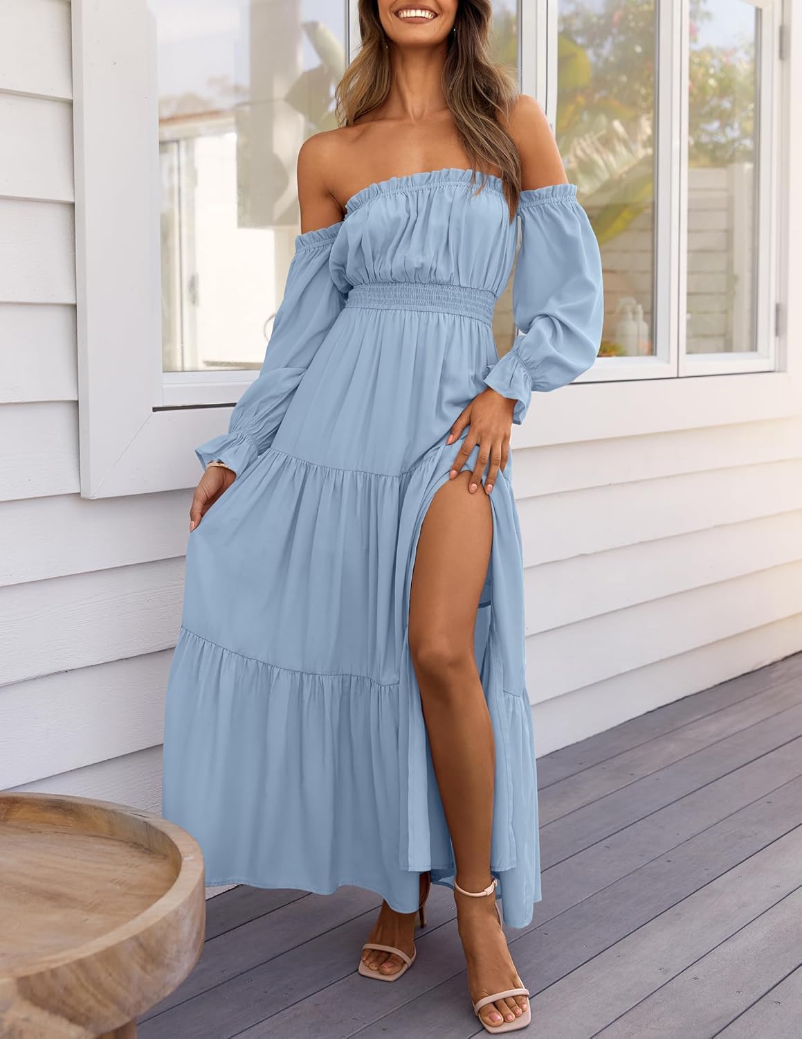 Boho Off-the-Shoulder Long Sleeves High Waist Formal Dress
