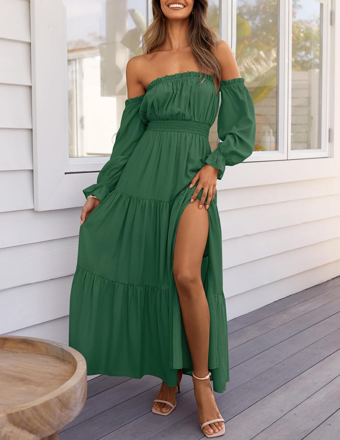 Boho Off-the-Shoulder Long Sleeves High Waist Formal Dress