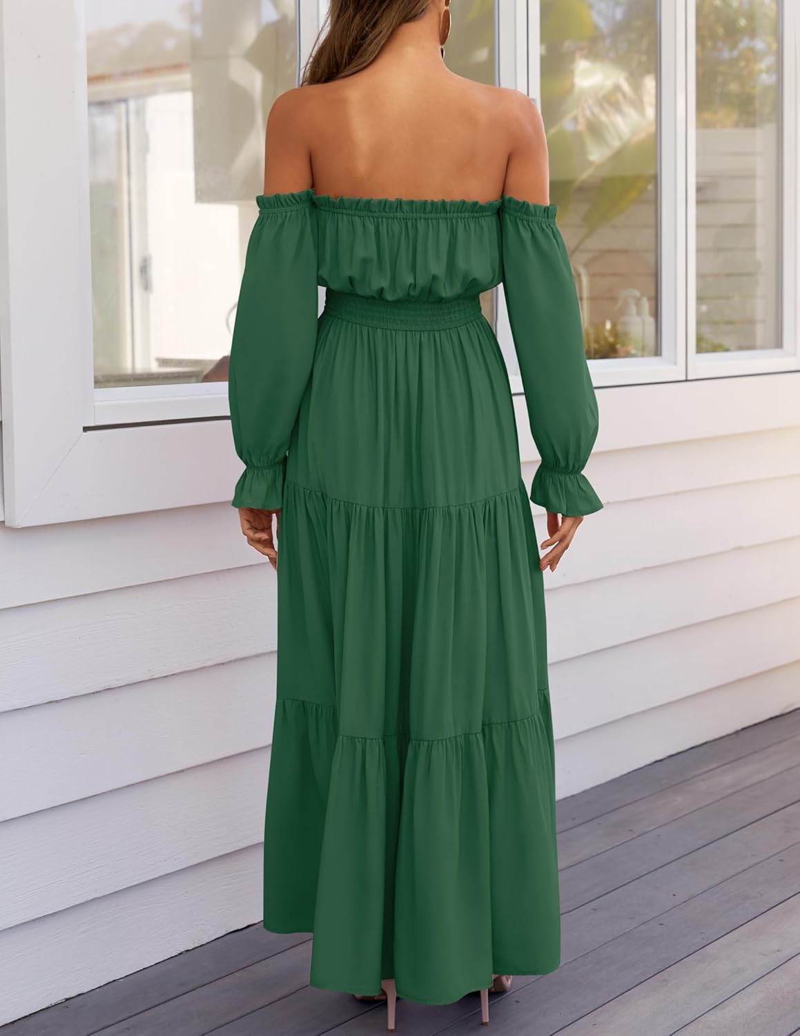 Boho Off-the-Shoulder Long Sleeves High Waist Formal Dress