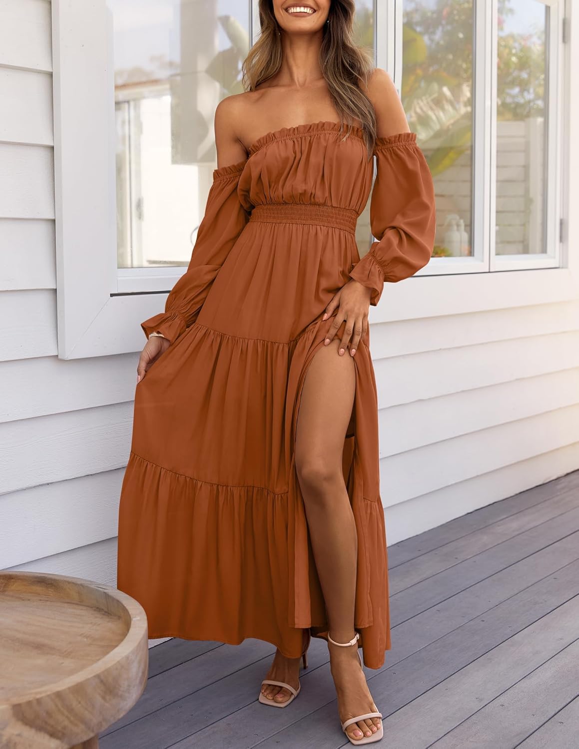 Boho Off-the-Shoulder Long Sleeves High Waist Formal Dress