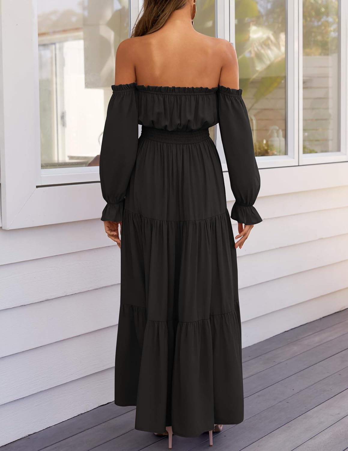 Boho Off-the-Shoulder Long Sleeves High Waist Formal Dress