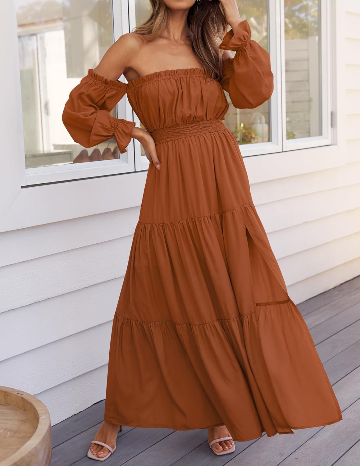 Boho Off-the-Shoulder Long Sleeves High Waist Formal Dress