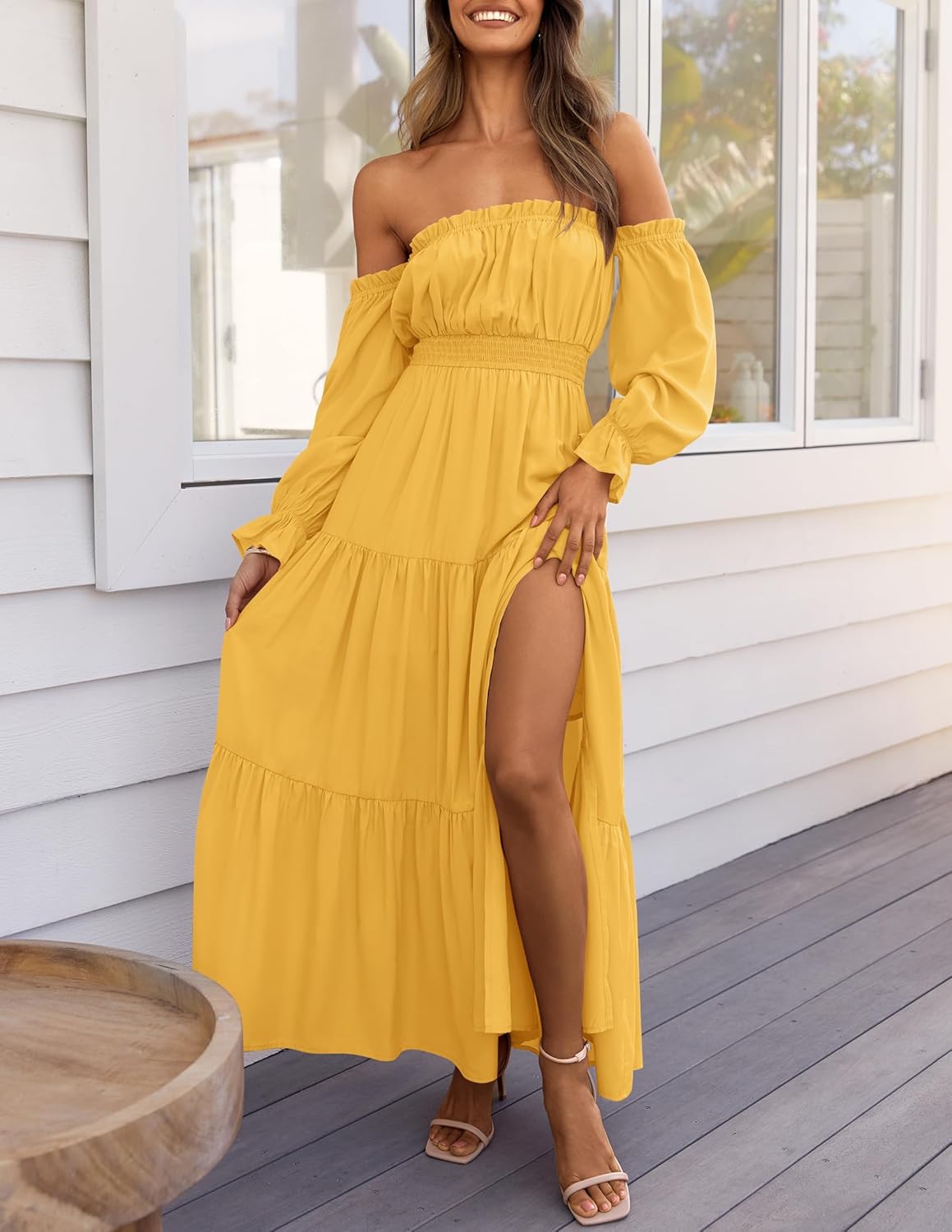 Boho Off-the-Shoulder Long Sleeves High Waist Formal Dress
