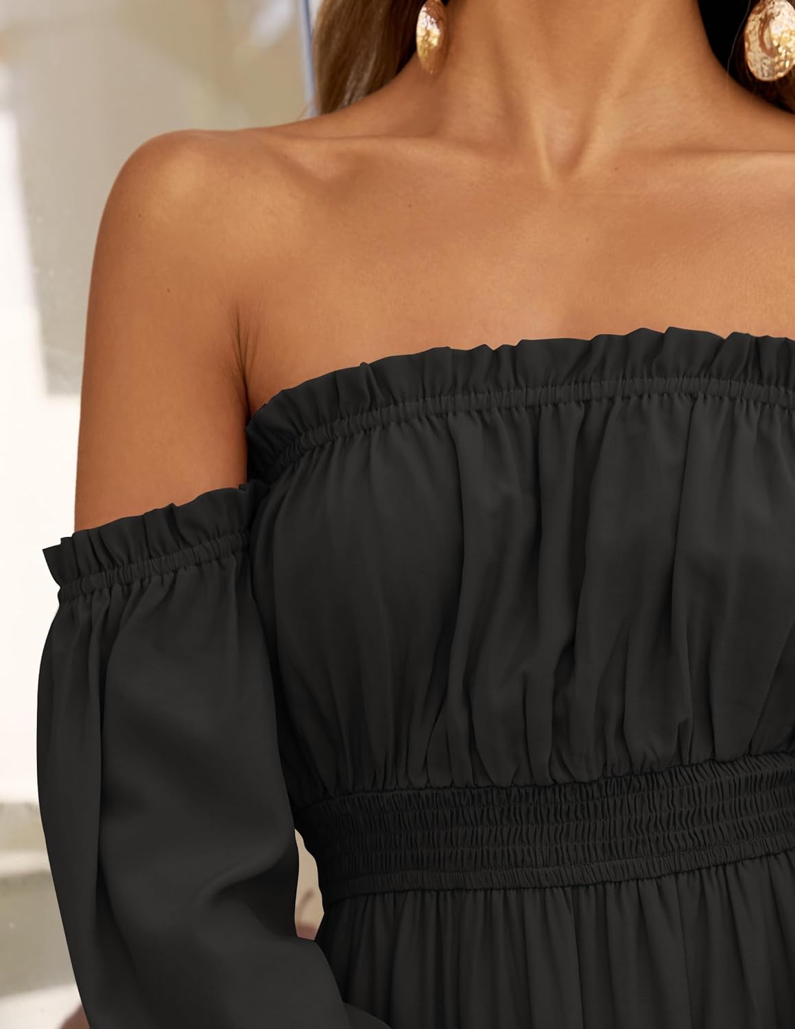 Boho Off-the-Shoulder Long Sleeves High Waist Formal Dress