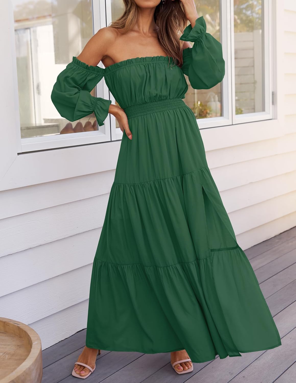 Boho Off-the-Shoulder Long Sleeves High Waist Formal Dress