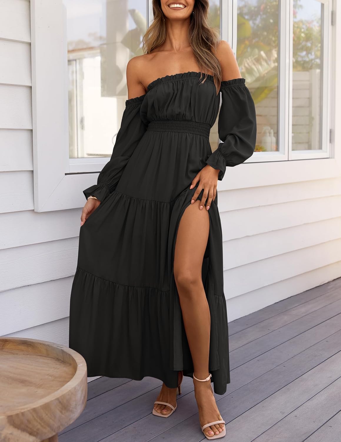 Boho Off-the-Shoulder Long Sleeves High Waist Formal Dress