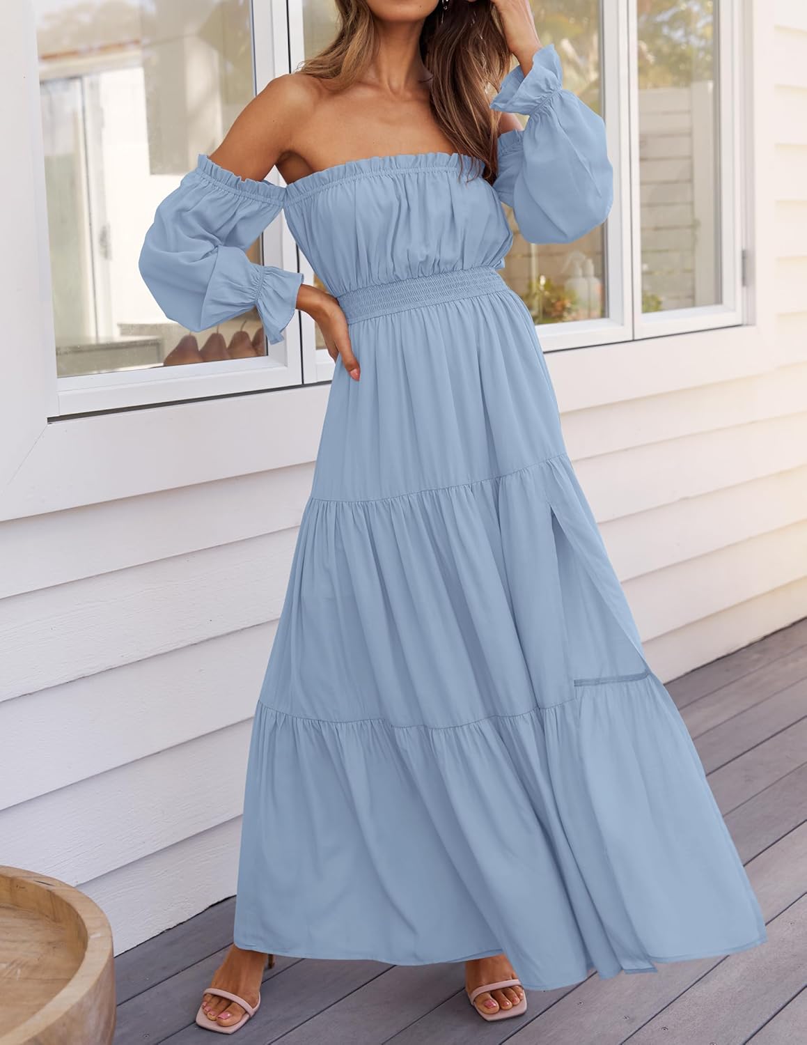 Boho Off-the-Shoulder Long Sleeves High Waist Formal Dress