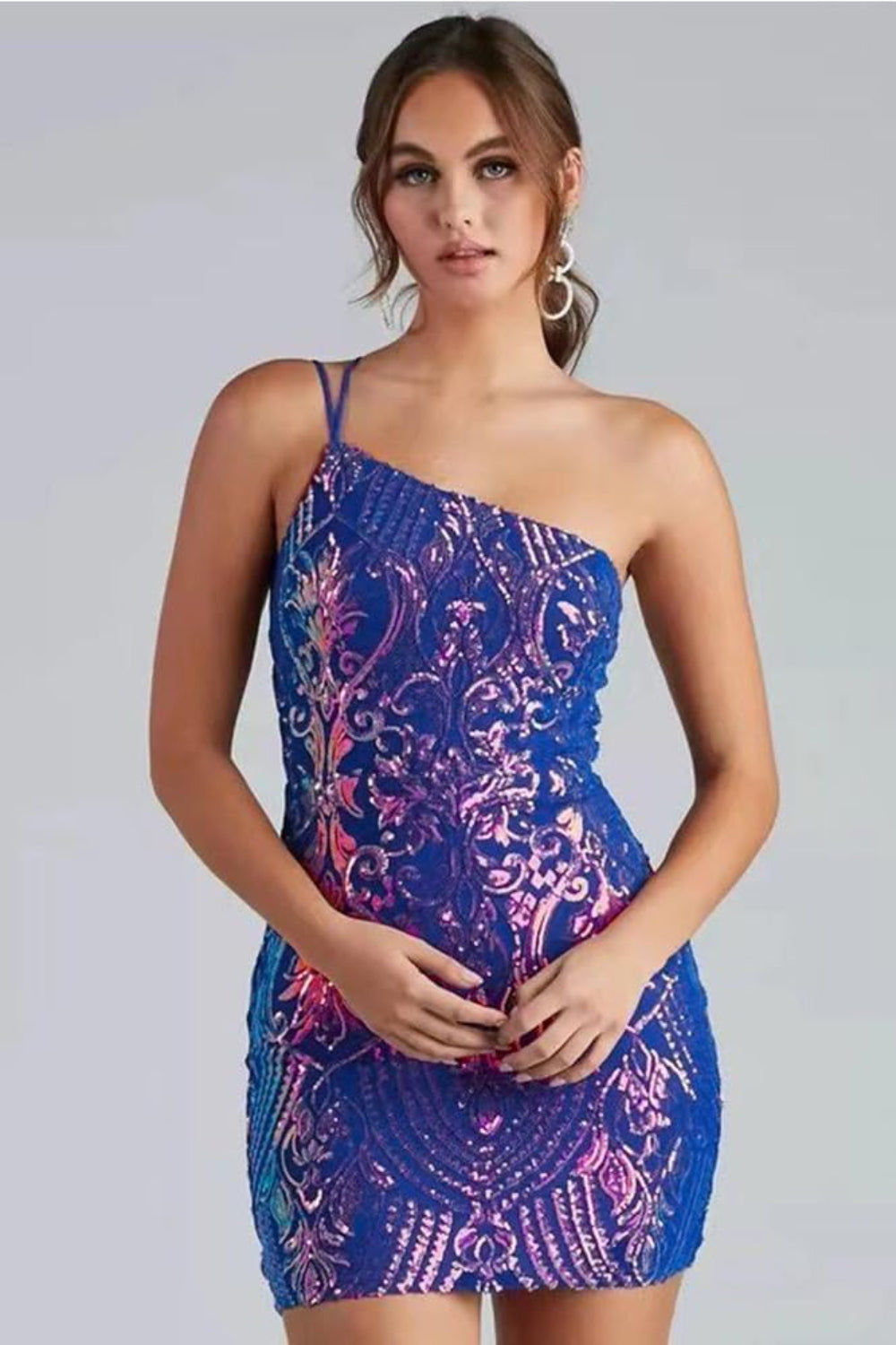 Sparkly Mint Green Sequin One Shoulder Short Homecoming Dress