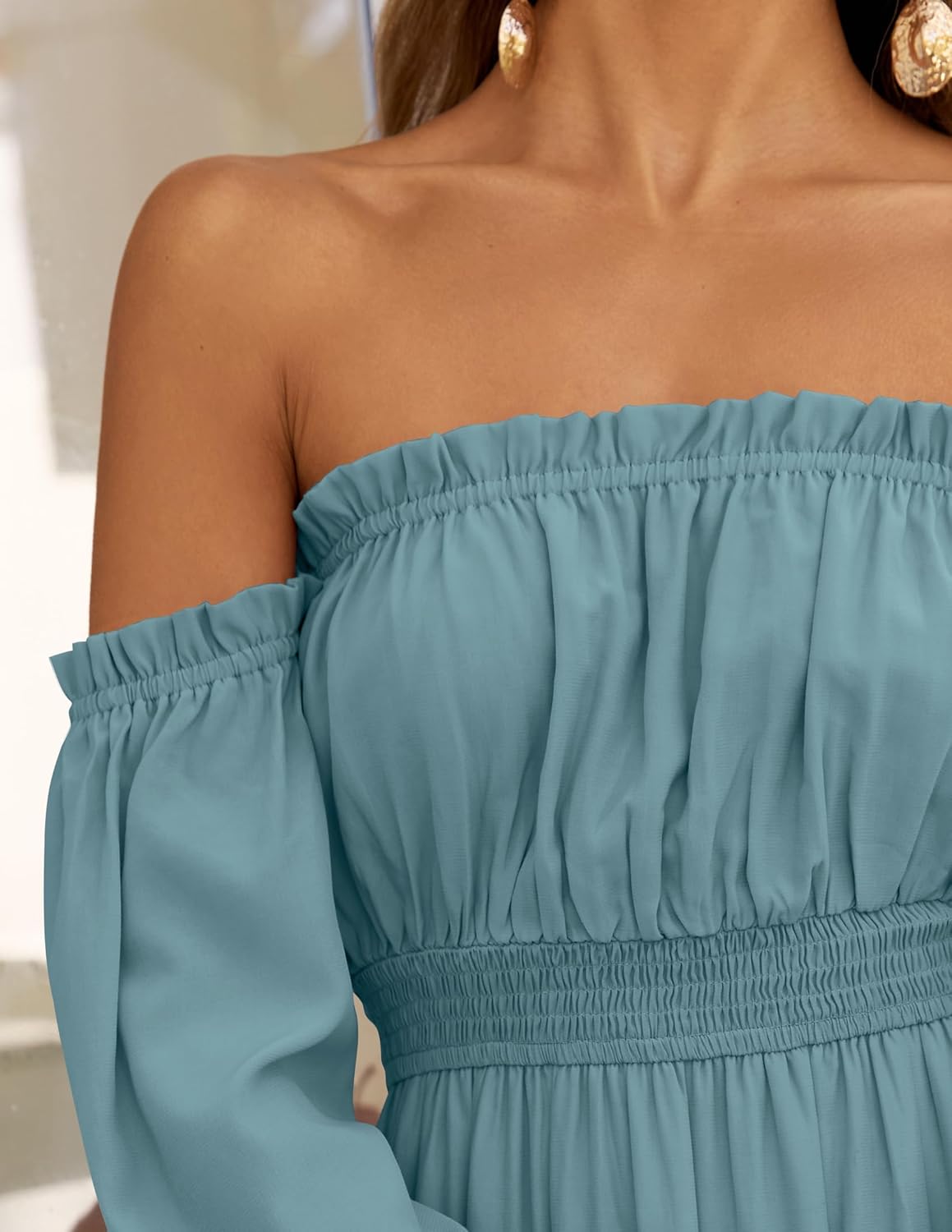 Boho Off-the-Shoulder Long Sleeves High Waist Formal Dress