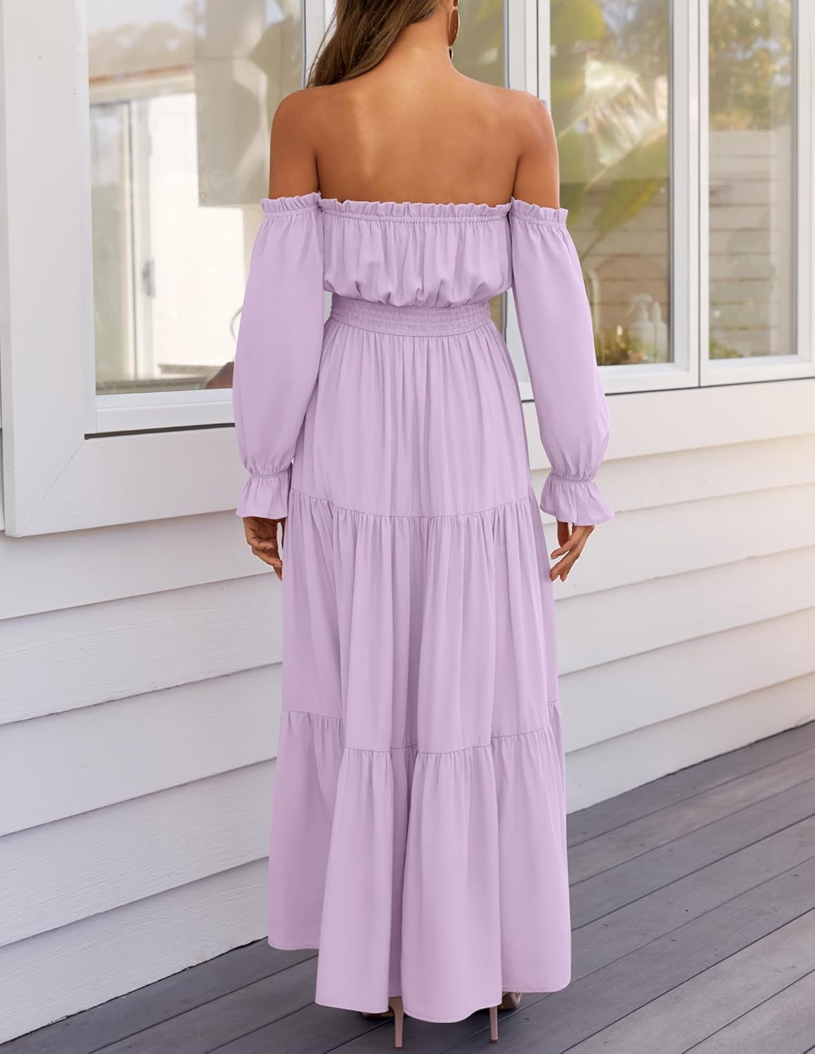 Boho Off-the-Shoulder Long Sleeves High Waist Formal Dress