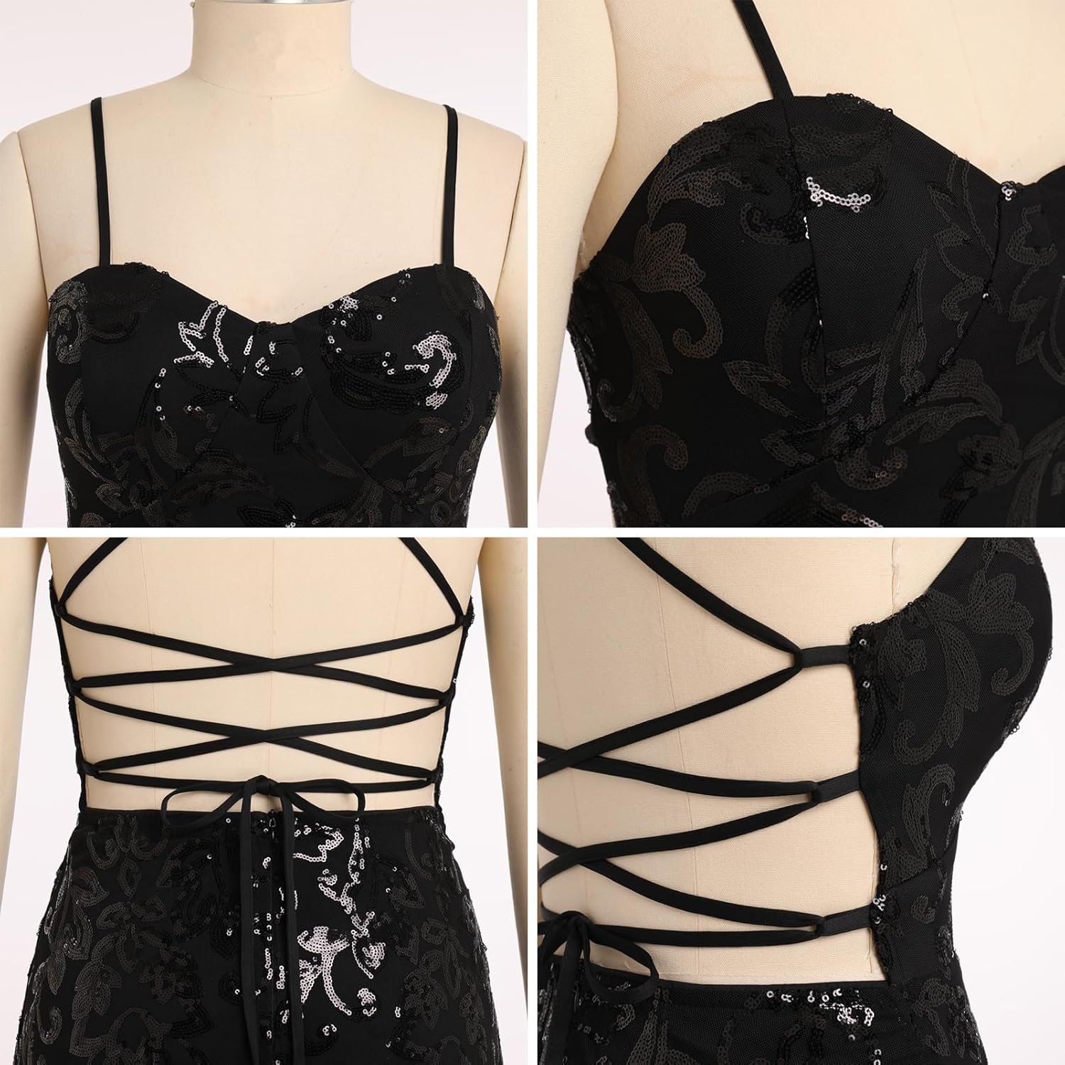 Black Spaghetti Straps Sequins A-line Homecoming Dress