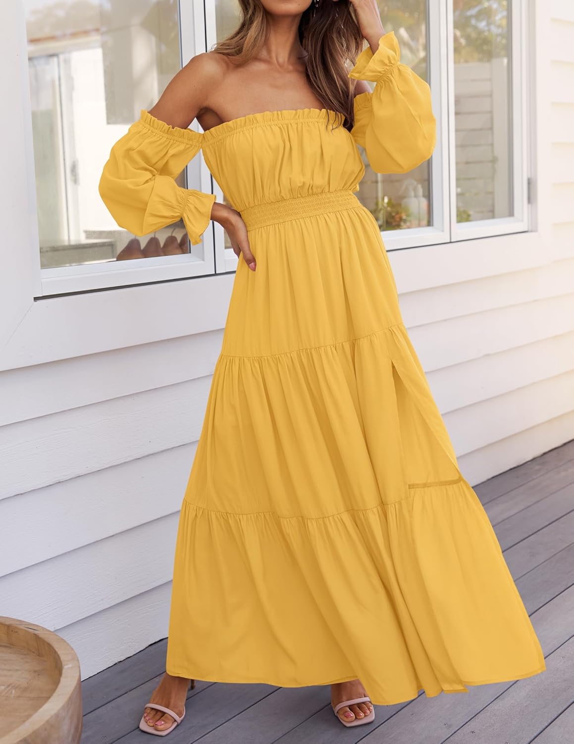 Boho Off-the-Shoulder Long Sleeves High Waist Formal Dress