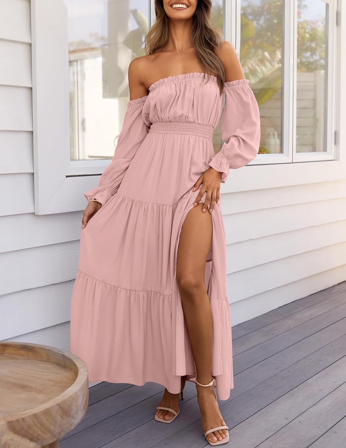 Boho Off-the-Shoulder Long Sleeves High Waist Formal Dress