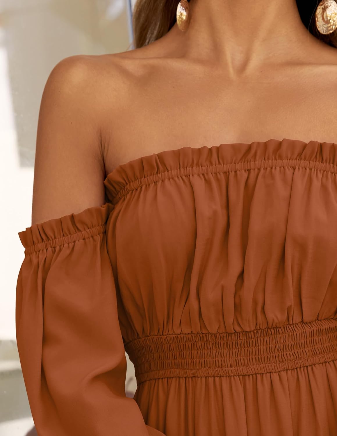 Boho Off-the-Shoulder Long Sleeves High Waist Formal Dress