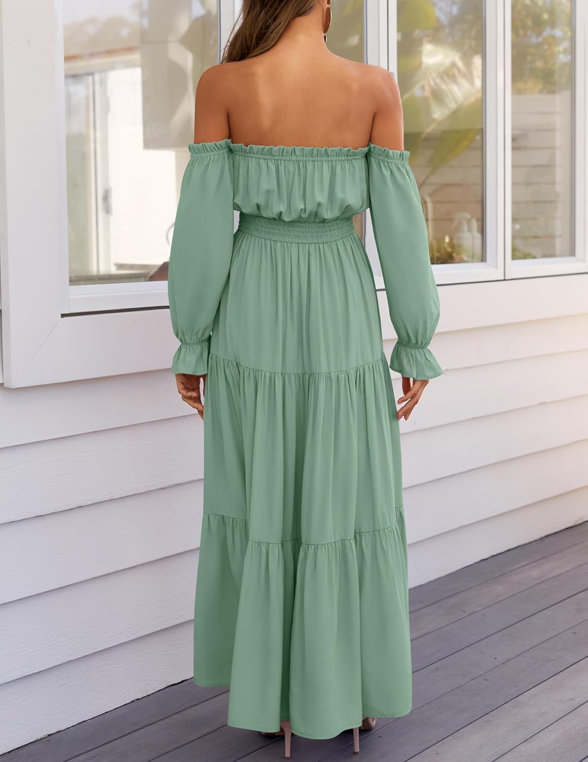 Boho Off-the-Shoulder Long Sleeves High Waist Formal Dress