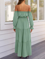 Boho Off-the-Shoulder Long Sleeves High Waist Formal Dress