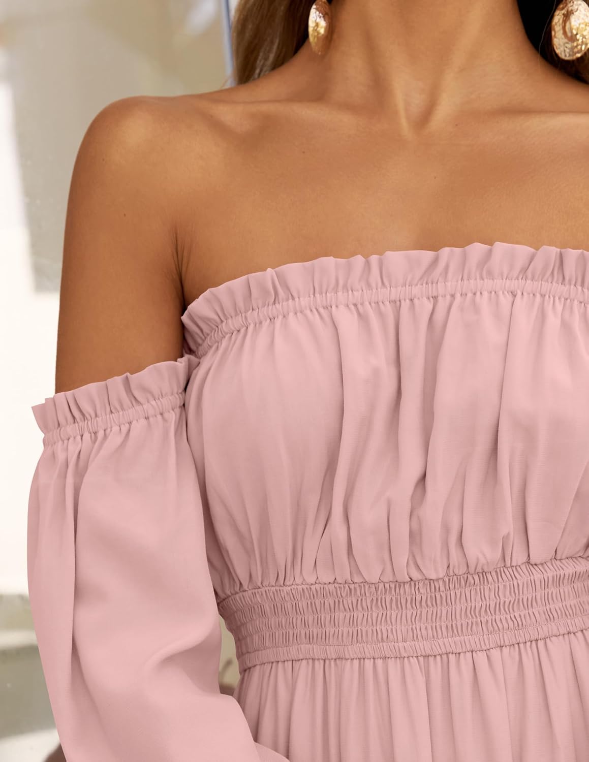 Boho Off-the-Shoulder Long Sleeves High Waist Formal Dress