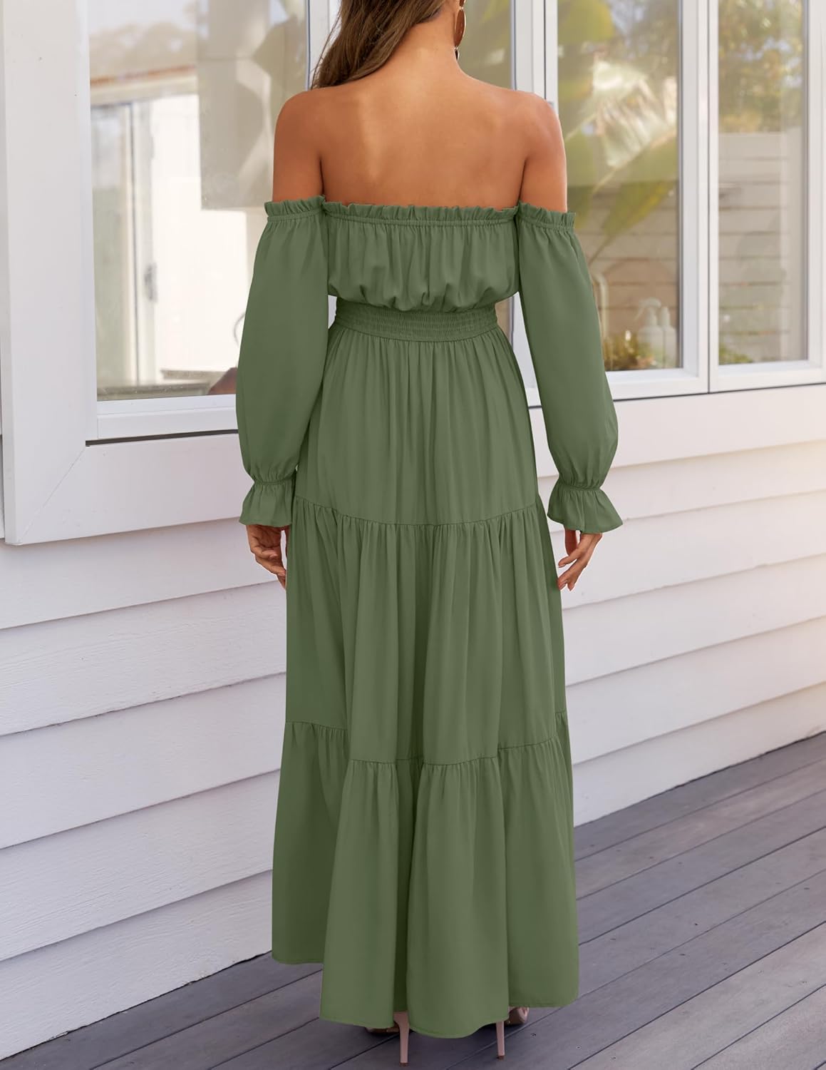 Boho Off-the-Shoulder Long Sleeves High Waist Formal Dress